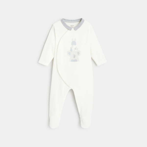 بدلة نوم من المخمل الحيواني مع ياقة شامبراي بيضاء منذ الولادة